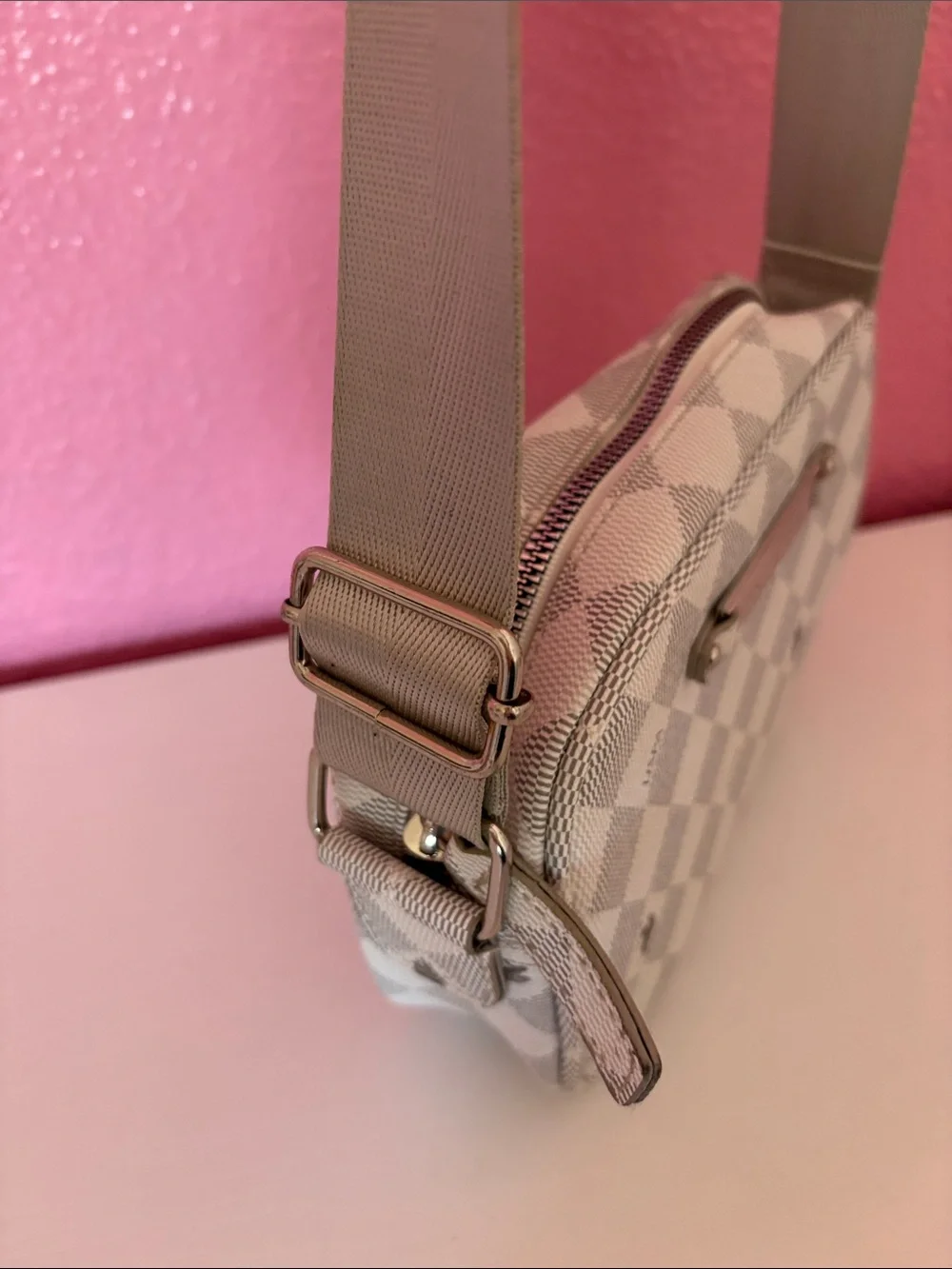 U.S. Polo Assn. Cream and Gray Check Crossbody Bag